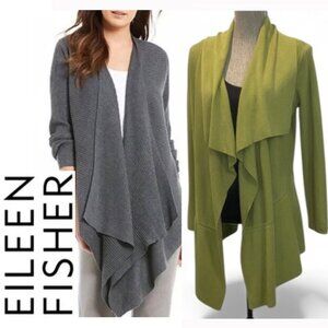 Eileen Fisher Merino Wool Draped Open Cardigan Sweater Green Size medium